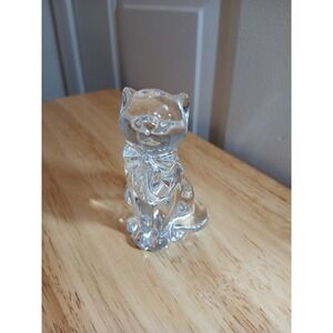 Lenox Glass Cat Paperweight Figurine 3.5" Bowtie Vintage Crystal Kitty Kitten
